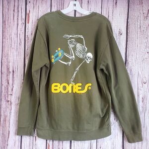 Bones Skateboard Powell Peralta Medium Mens Green Sweatshirt Crew Pullover